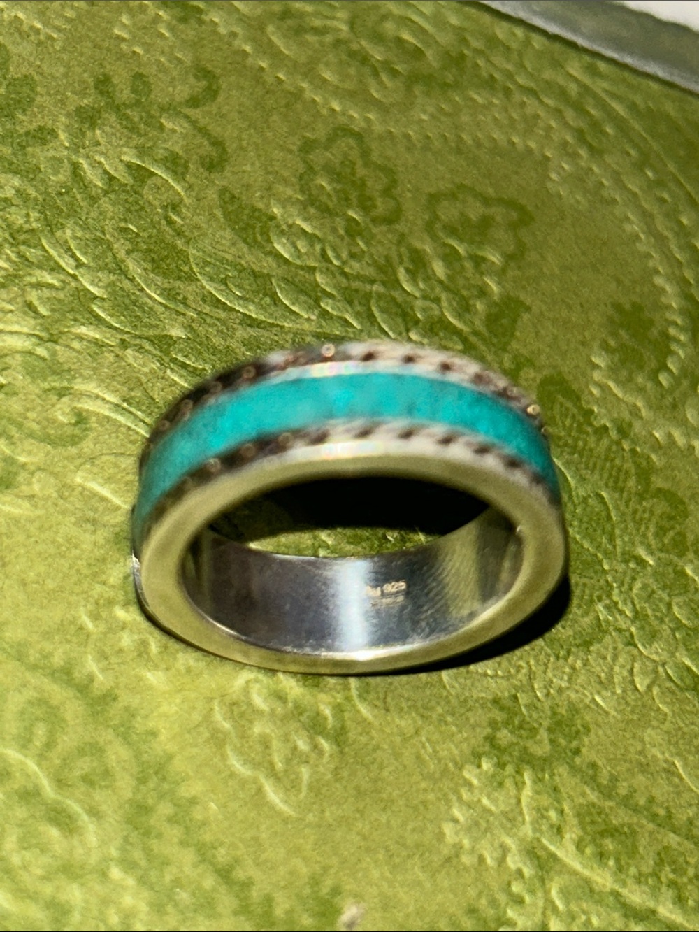 Gucci GG Sterling Silver Enamel Ring AG 925 Green Turquoise 645573 - Picture 12 of 16